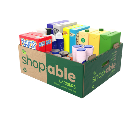 DS Smith, a global fiber-based packaging company, launches Shop.able Carriers, a line of recyclable, reusable boxes for supermarkets that replaces plastic bags and delivers consumers a more sustainable and convenient packaging solution for everyday grocery shopping. (Photo: Business Wire)